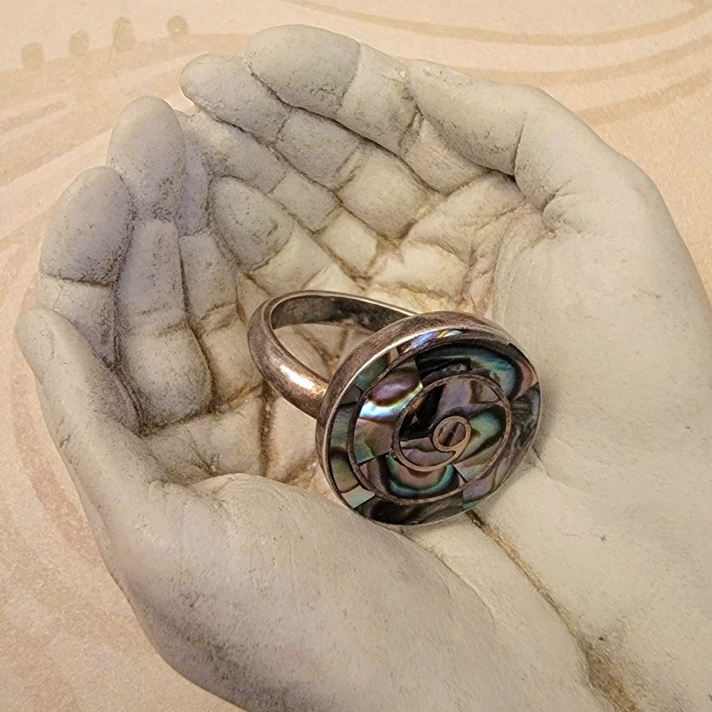 Abalone PACHAMAMA 950 Silver RING Size Adjustable Ring Stunning Unique Piece